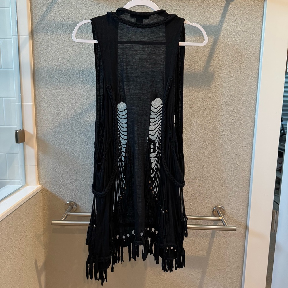 Rock & Roll Cowgirl Black Fringe Skeleton Vest - Picture 4 of 5